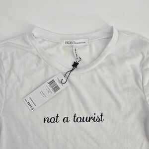 BCBGeneration Not A Tourist Cropped Graphic Tee XS White NWT Y2K Aesthetic